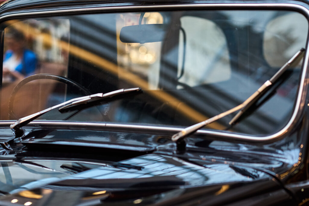 Retro car's windshield close-up