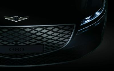 Front of black Genesis G80 in the dark